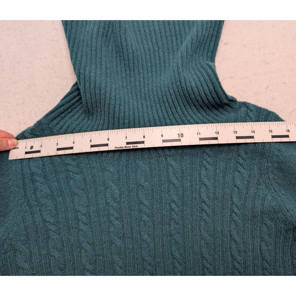 Banana Republic Cashmere Sweater Womens S Green Cable Knit Turtleneck Button - Picture 7 of 9